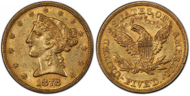 1878 Liberty Head Half Eagle. AU-58 (PCGS). CAC.
A frosty to modestly semi-prooflike beauty adorned with vivid honey-orange color. Sharply struck and...