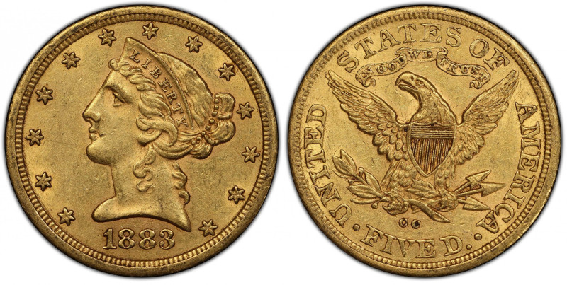 1883-CC Liberty Head Half Eagle. Winter 1-A, the only known dies. AU-58 (PCGS). ...
