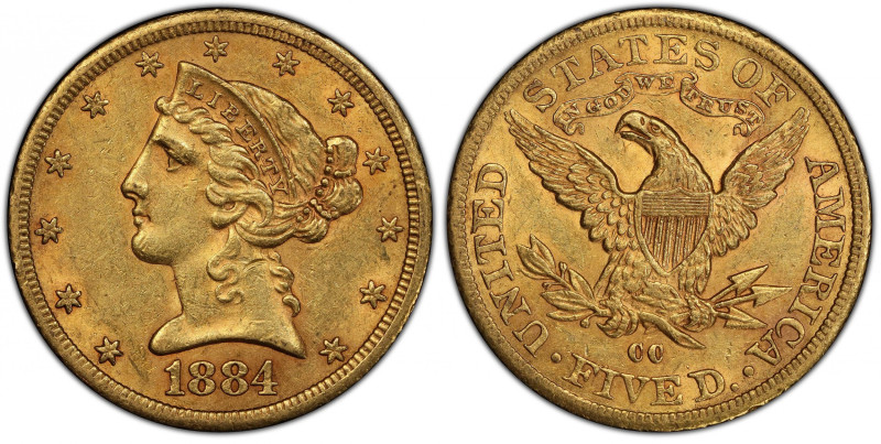 1884-CC Liberty Head Half Eagle. Winter 1-A, the only known dies. AU-55 (PCGS). ...