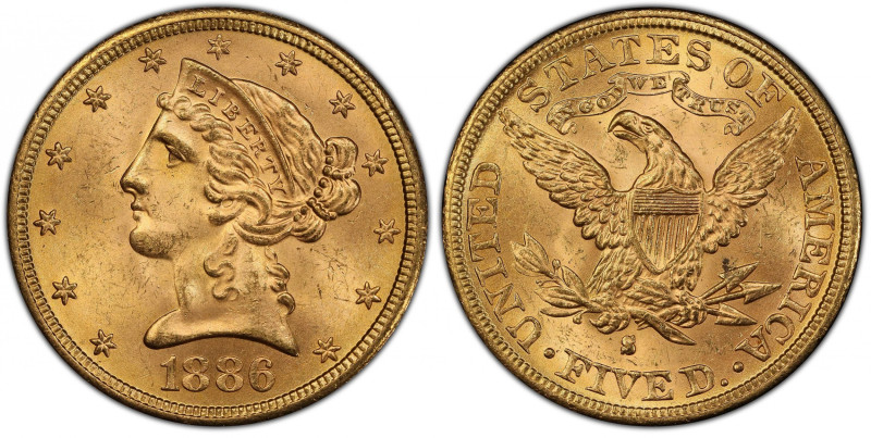 1886-S Liberty Head Half Eagle. MS-64+ (PCGS). CAC.
Here is an above average su...