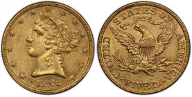 1890 Liberty Head Half Eagle. MS-61 (PCGS).
Modestly semi-prooflike, this generally frosty example displays full, warm honey-rose color. The 1890 hai...