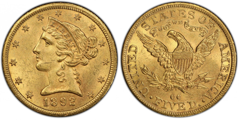 1892-CC Liberty Head Half Eagle. Winter 1-A, the only known dies. Die State II. ...