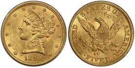 1893-CC Liberty Head Half Eagle. Winter 1-A. MS-63 (PCGS). CAC.
The final Carson City Mint half eagle mintage is represented here by a noteworthy con...