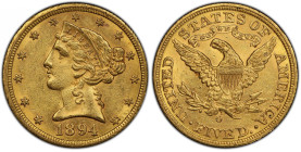 1894-O Liberty Head Half Eagle. Winter-1. MS-61 (PCGS). CAC.
Otherwise frosty surfaces reveal delightful semi-reflectivity in the fields. Sharply str...
