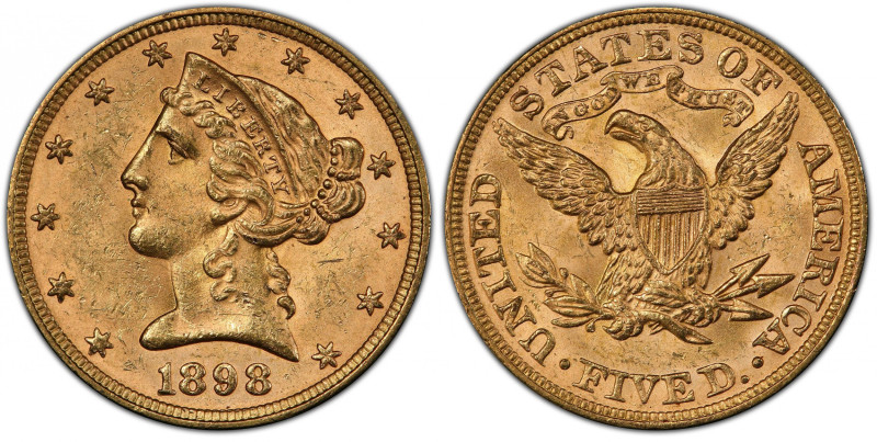 1898 Liberty Head Half Eagle. MS-63 (PCGS). CAC.
Attractive golden-rose surface...