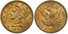 1901 Liberty Head Half Eagle. MS-63 (PCGS). CAC.
Originally preserved and lustrous, this smartly impressed example has much to offer discerning gold ...