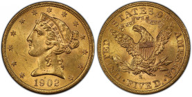 1902-S Liberty Head Half Eagle. MS-62 (PCGS). CAC.
An appealing golden-apricot example with sharp striking detail, outstanding luster quality and nic...