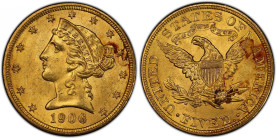 1906 Liberty Head Half Eagle. MS-63 (PCGS).
Smartly impressed with full mint frost, this premium Choice Mint State $5 Liberty Head coin also offers a...