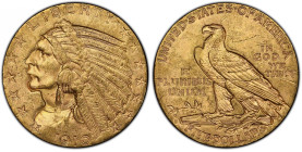 1910-S Indian Half Eagle. MS-63 (PCGS).
Seldom offered Choice Uncirculated quality for this conditionally challenging San Francisco Mint half eagle. ...
