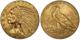 1912 Indian Half Eagle. MS-64 (PCGS).
Blended deep honey-olive and brighter golden-apricot colors deliver strong eye appeal. The technical quality is...