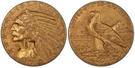 1912 Indian Half Eagle--Struck-Through Reverse--AU-55 (PCGS).
Scarce and desirable as a major Mint error in this challenging 20th century gold series...