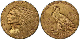 1913-S Indian Half Eagle. MS-62 (PCGS).
This key date Indian five is a lustrous, satiny example with light honey-apricot color throughout. Sharply st...
