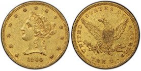 1840 Liberty Head Eagle. AU-53 (PCGS).
It is difficult to us to imagine a more attractive, more obviously original 1840s eagle at the AU-53 level tha...