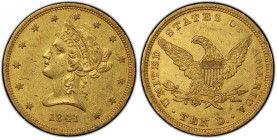 1841 Liberty Head Eagle. AU-50 (PCGS).
A lovely example with richly original surfaces featuring deep olive and golden-orange. Exceptionally attractiv...
