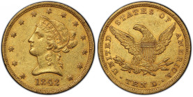 1842 Liberty Head Eagle. Large Date, Crosslet 4. AU-50 (PCGS). CAC.
Appealing olive-orange surfaces are lustrous for the grade with sharp striking de...