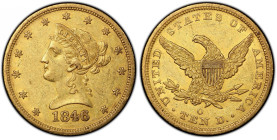 1846/'5'-O Liberty Head Eagle. Winter-3. AU-53 (PCGS). CAC.
This About Uncirculated eagle retains traces of semi-prooflike reflectivity in the fields...