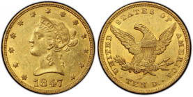 1847-O Liberty Head Eagle. Winter-1. AU-55+ (PCGS). CAC.
A lovely early O-Mint eagle that combines originality and condition scarcity. Handsome olive...