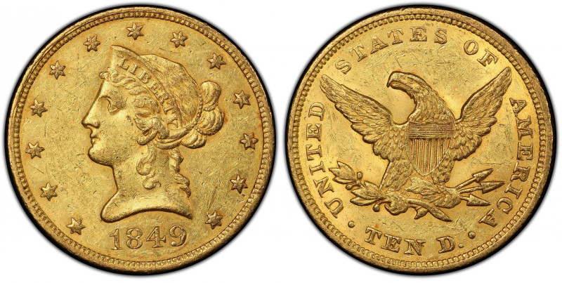 1849 Liberty Head Eagle. AU-55 (PCGS). CAC.
Sharply struck over most focal feat...