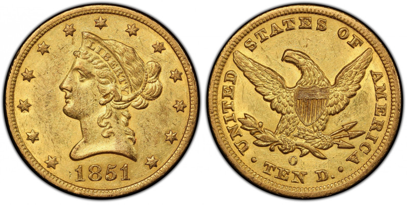 1851-O Liberty Head Eagle. Winter-2. AU-55+ (PCGS). CAC.
Offered is a significa...