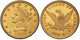1852 Liberty Head Eagle. AU-58 (PCGS). CAC.
Rich honey-apricot color is se on both sides of this boldly defined and lustrous Choice AU example. As wi...