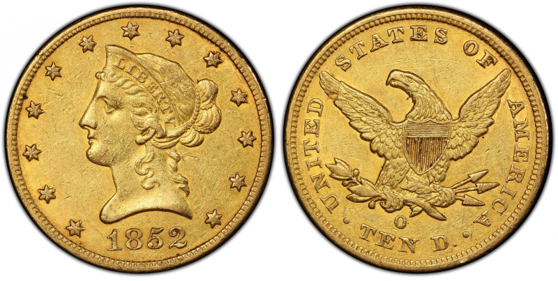 1852-O Liberty Head Eagle. Winter-1. AU-53 (PCGS). CAC.
This lovely example ret...