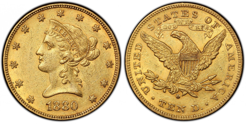 1880-O Liberty Head Eagle. Winter 1-A. AU-55 (PCGS). CAC.
This is a highly desi...