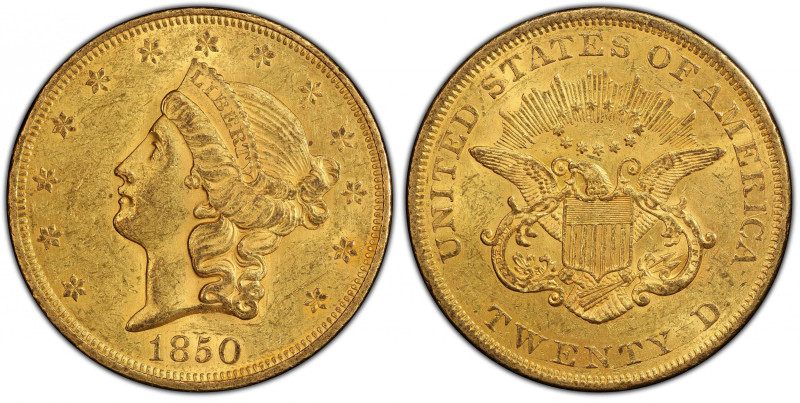 1850 Liberty Head Double Eagle. MS-60 (PCGS).
A beautiful and conditionally sca...