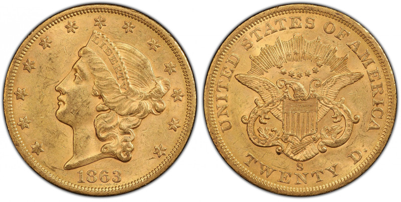 1863-S Liberty Head Double Eagle. MS-62 (PCGS). CAC.
A wonderfully original exa...