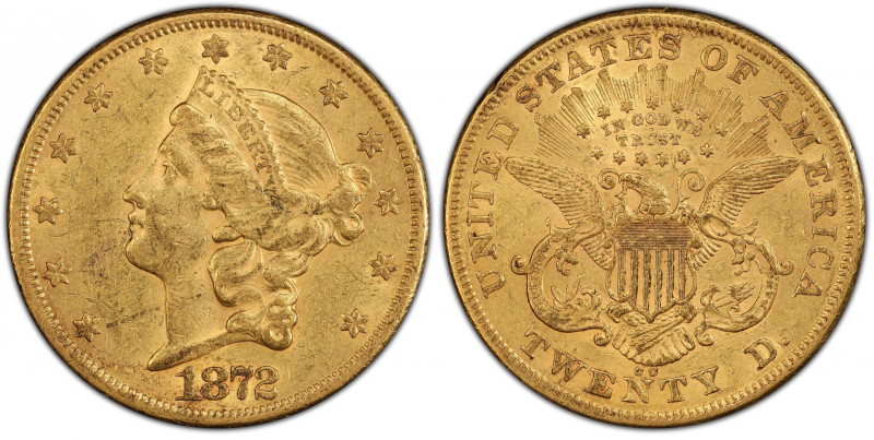 1872-CC Liberty Head Double Eagle. AU-55 (PCGS). CAC.
Warmly patinated in even ...