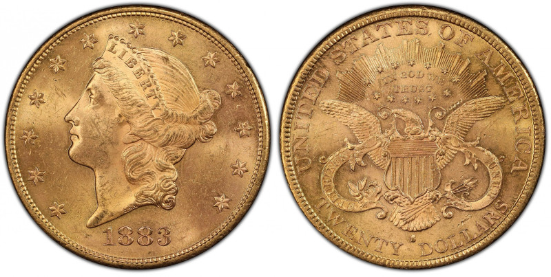 1883-S Liberty Head Double Eagle. MS-63 (PCGS). CAC.
Lustrous, frosty surfaces ...