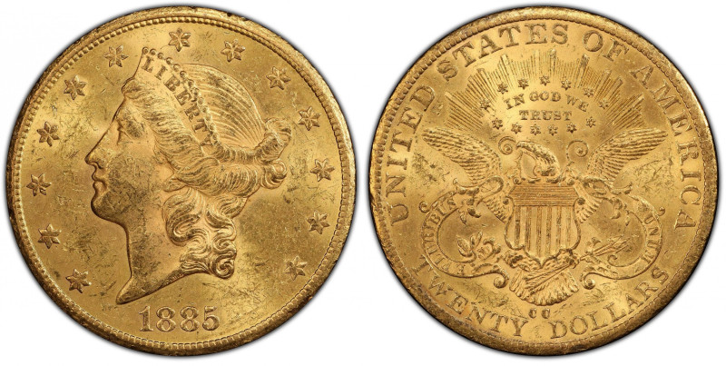 1885-CC Liberty Head Double Eagle. MS-60 (PCGS).
A visually appealing coin disp...