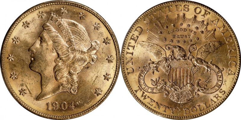 1904-S Liberty Head Double Eagle. MS-64+ (PCGS).
A beautiful example that ranks...