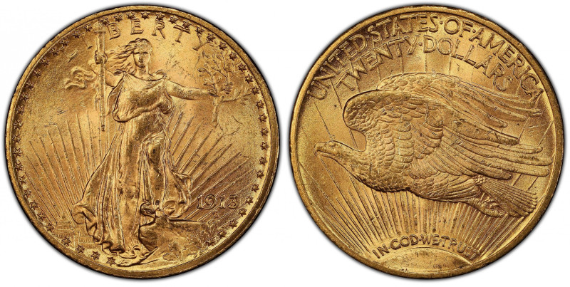 1913 Saint-Gaudens Double Eagle. MS-63 (PCGS).
This lovely coin displays origin...