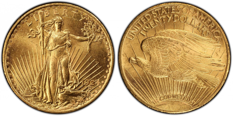 1924 Saint-Gaudens Double Eagle. MS-65 (PCGS). CAC.
A highly lustrous, orange-a...