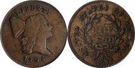 1795 Liberty Cap Half Cent. C-2a. Rarity-3. Lettered Edge, Punctuated Date. VF-20 (PCGS). OGH.
This pleasing mid grade half cent exhibits dominant go...