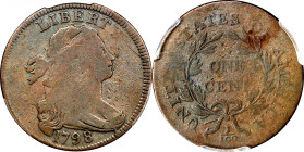 1798 Draped Bust Cent. S-156. Rarity-5. Reverse of 1795. AG-3 (PCGS).
A highly desirable offering for the advanced large cent variety collector, this...