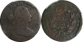 1804 Draped Bust Cent. S-266, the only known dies. Rarity-2. Good-6 (PCGS). CAC.
Lovely for the grade, this key date 1804 cent offers attractively or...