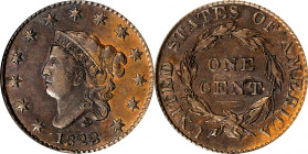 1823/2 Matron Head Cent. N-1. Rarity-2. EF-45 (PCGS). OGH.
An endearing piece with a two-tone appearance on both sides. The dominant patination is de...