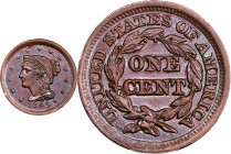 1849 Braided Hair Cent. N-2. Rarity-2. MS-64 BN (PCGS). CAC.
A lovely cent with frosty chocolate-brown surfaces and no distracting marks or spots. Wo...