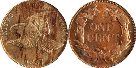 1857 Flying Eagle Cent. Type of 1857. MS-64 (PCGS).
An especially colorful example of this perennially popular small cent type. Both sides exhibit do...