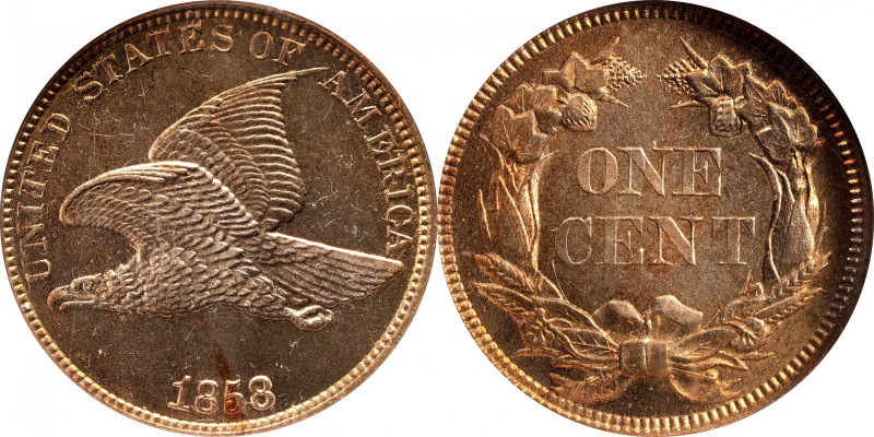 1858 Flying Eagle Cent. Large Letters, High Leaves (Style of 1857), Type I. MS-6...