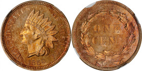 1859 Indian Cent. Proof-65 (NGC).
A well mirrored specimen with blushes of reddish-rose iridescence to a base of warm orange-apricot color. The debut...