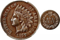 1877 Indian Cent. EF-40 (PCGS).
A sharply defined, rich reddish-copper example of the famous key date 1877 Indian cent. Smooth in hand with a pleasin...