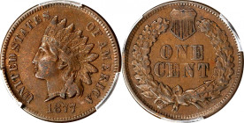 1877 Indian Cent. VF-35 (PCGS).
Bold mid-grade quality for this perennially popular key date Indian cent issue. With rich, even copper-brown patina t...