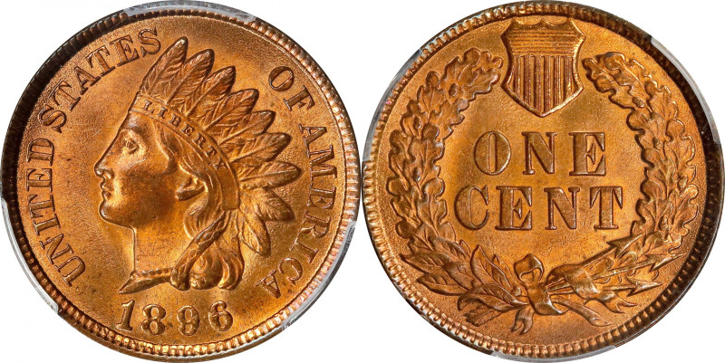 1896 Indian Cent. MS-66 RB (PCGS). CAC.
Far more Red than Brown, this thoroughl...