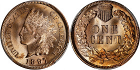 1897 Indian Cent. MS-66 RD (PCGS).
Drenched in dominant pale rose mint color, this wonderfully original Gem exhibits enhancing blushes of iridescent ...