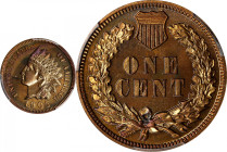 1905 Indian Cent. Proof-66 RD (PCGS).
A glorious Gem, we note vivid colors of gold and medium orange throughout, the left obverse border with an enha...