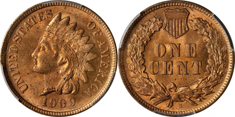 1909-S Indian Cent. MS-64 RD (PCGS).
Vivid mint orange surfaces greet the viewe...