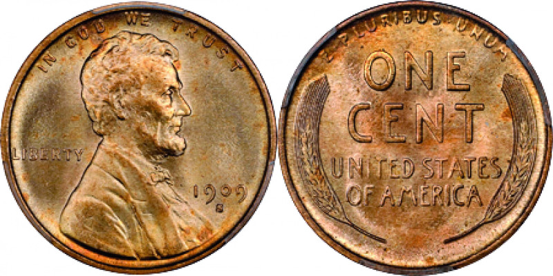 1909-S Lincoln Cent. MS-66 RD (PCGS).
Intense satin to softly frosted luster bl...