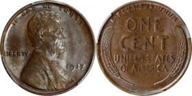 1917 Lincoln Cent. FS-101. Doubled Die Obverse. MS-63 BN (PCGS). CAC.
Softly frosted surfaces are richly and originally toned in antique copper-rose....